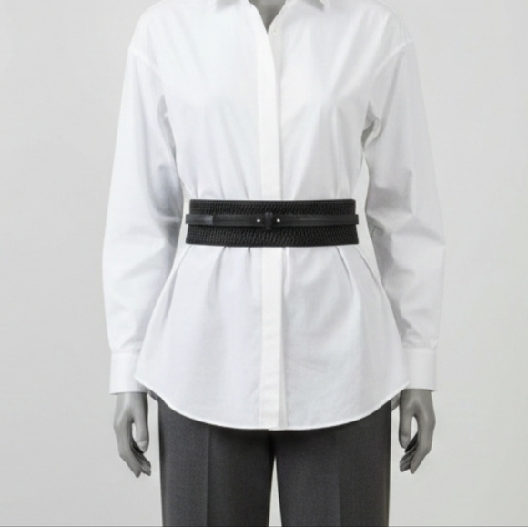 Lafayette 148 NY Handmade in Italy Black Leather & Woven Stretch Waist Belt M main image 5